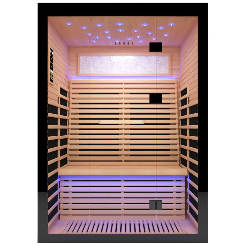 Luxury Double Far Infrared Sauna Room With Epoxy Heating Plates And Starry Sky Lighting - Black / Natural
