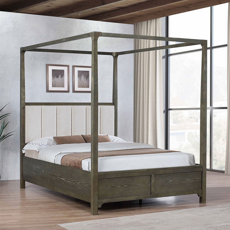 Sundance - Queen Canopy Bed With Upholstered Headboard - Dark Brown