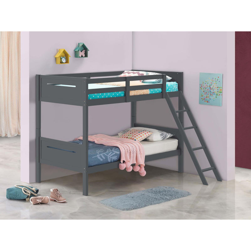 Twin Over Twin Bunk Bed With Built In Ladder, Safety Guardrails, Easy Access Ladder - Gray