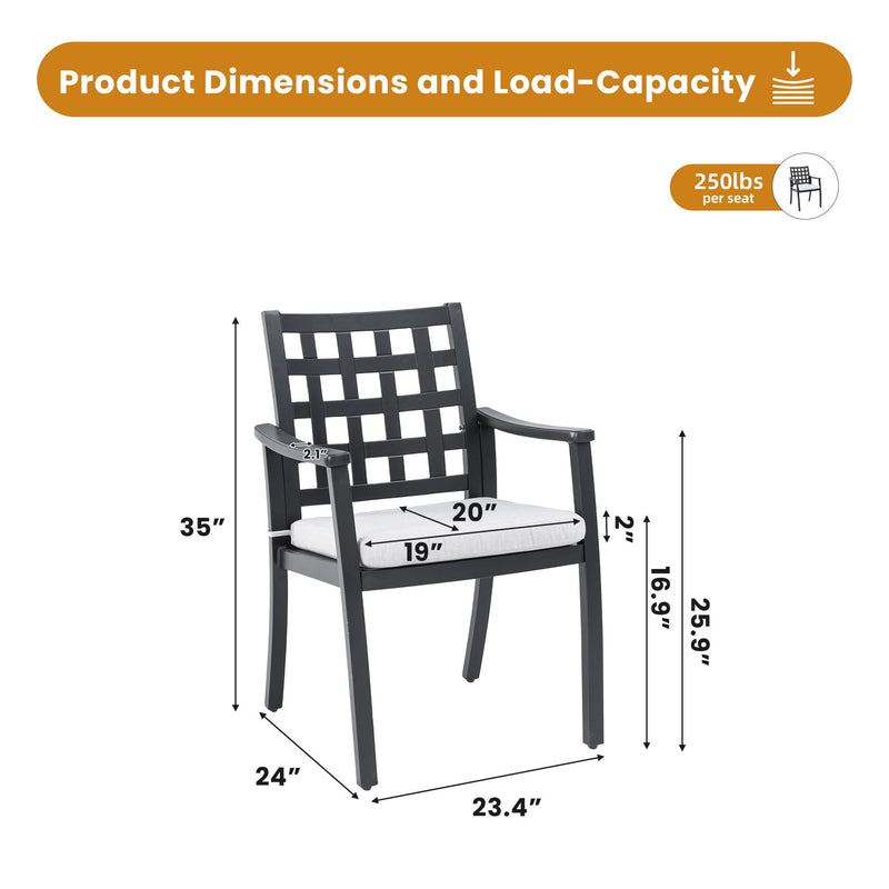 Modern Classic Cast Outdoor Patio Dining Chairs, Ergonomic Lattice Backrest Design, Sunbrella Cushion, Weather Resistant And Durable (Set of 2) - Ember Black