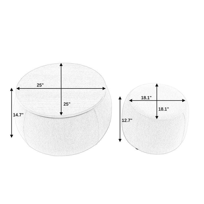 Round Storage Ottoman, 2 In 1 Function, End Table And Ottoman