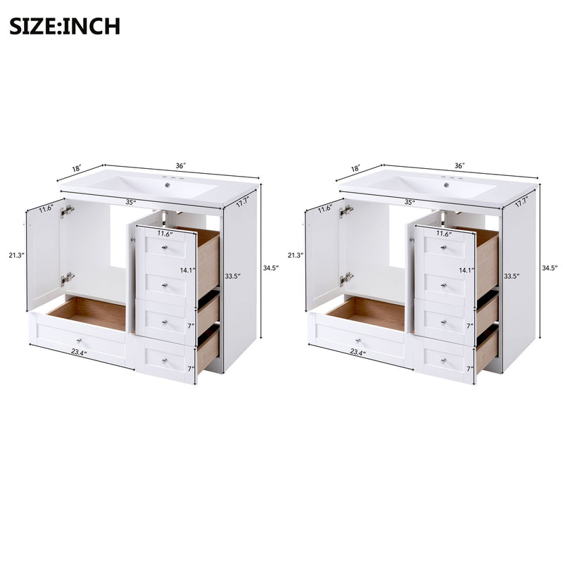 Shaker Free Standing Bathroom Vanity Cabinet With Sink, Soft Close Drawers, Soft Close Doors