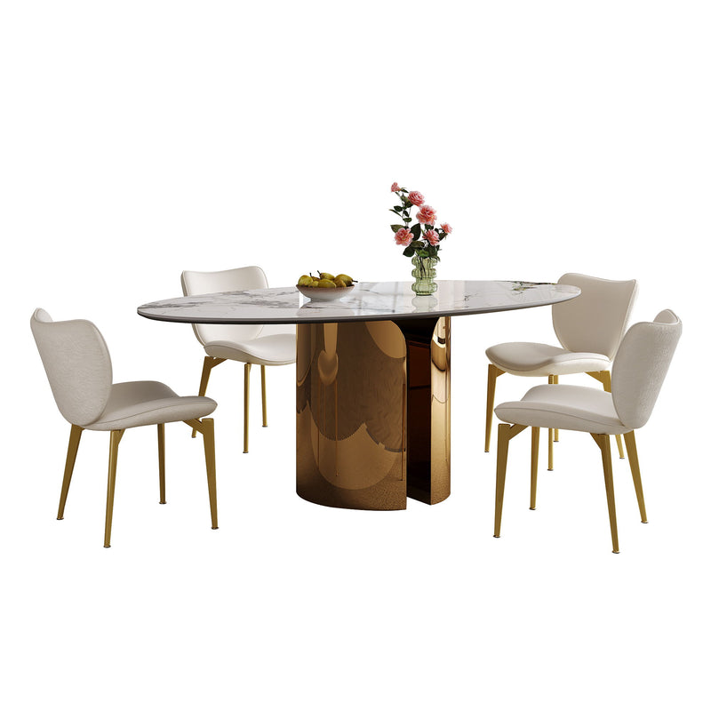 Steel Base Oval Sintered Stone Dining Table With Chairs