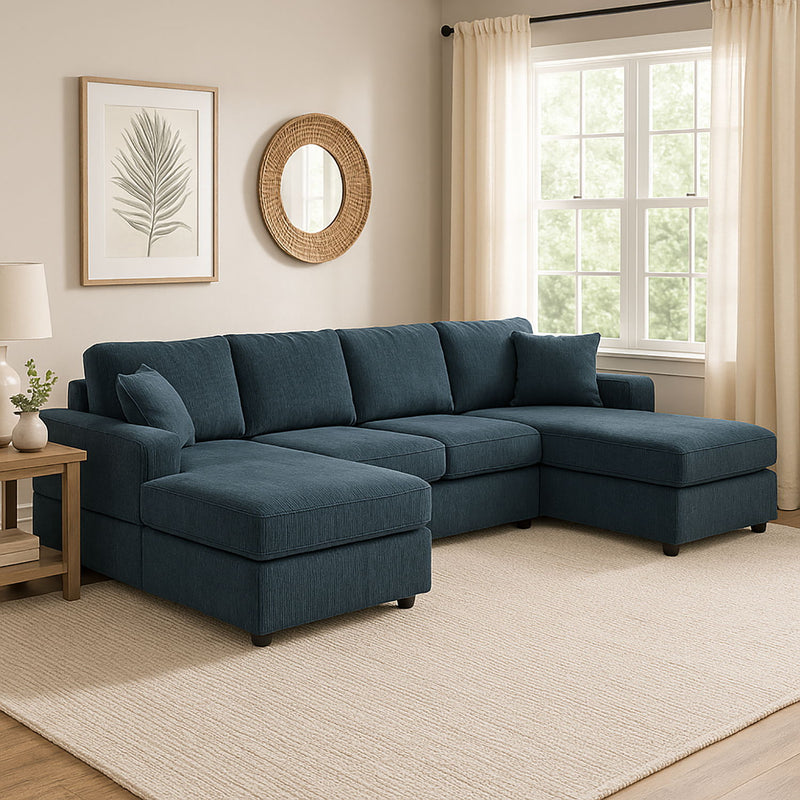 3 Piece Corduroy Double Chaise Sectional Sofa