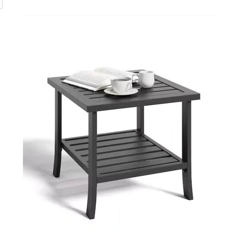 Square 2 Tier All-Weather Outdoor Side Table With Slatted Top