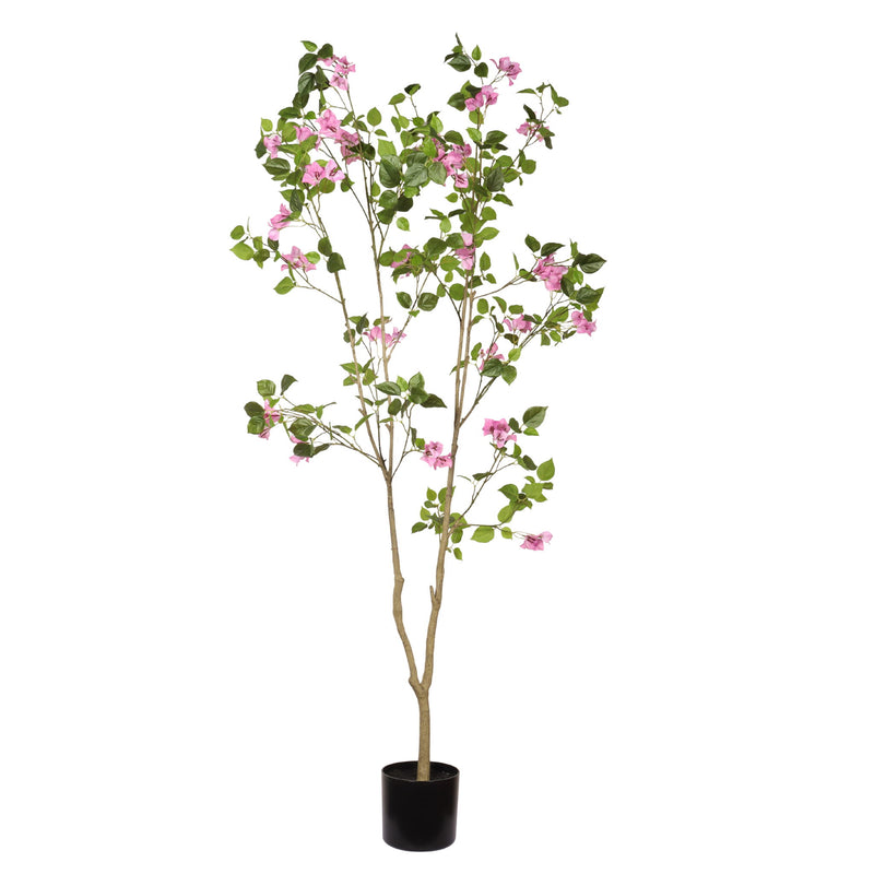 Artificial Bougainvillea Tree With Pot, Realistic Faux Flowering Plant Leaves And Blooms, Decor For Home Office - Green Leaves / Pink