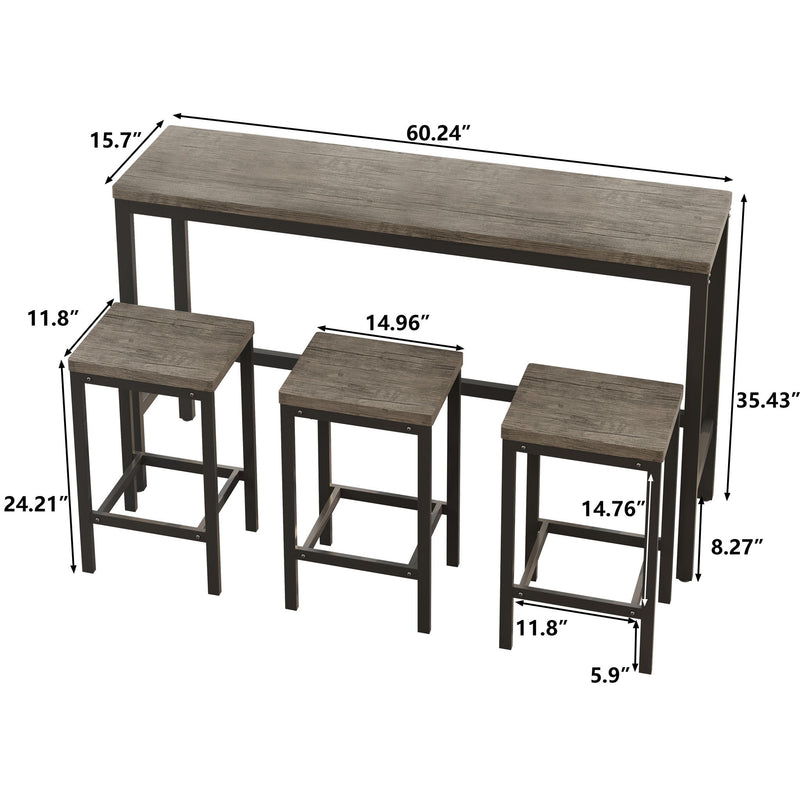 Modern Design Long Dining Table Set With 3 Stools