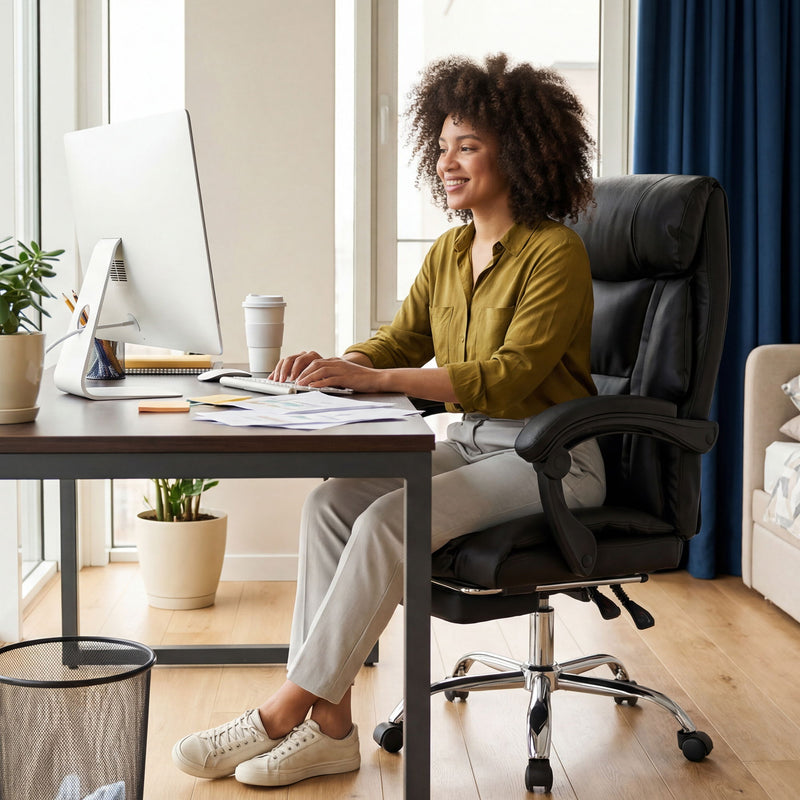 Executive Office Chair With Foot Rest, Adjustable Height - Black