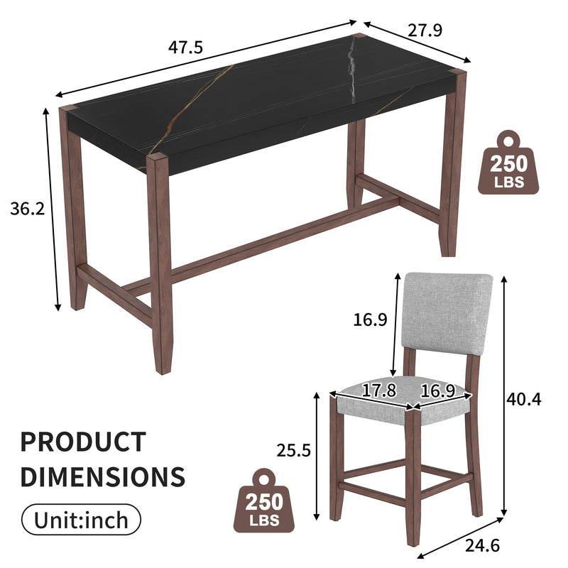 5 Piece Counter Height Dining Set, Bar Table With 4 Upholstered Chairs