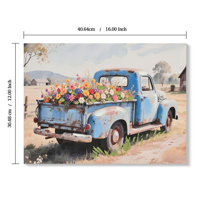 Old Truck Canvas Wall Art For Spring Decor - Blue Cars